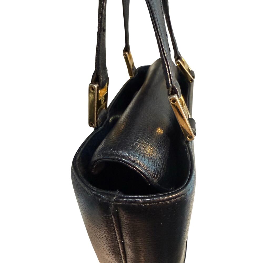Vintage MCM Black Pebbled Leather Mini Tote Bag Gold Hardware - Picture 7 of 12
